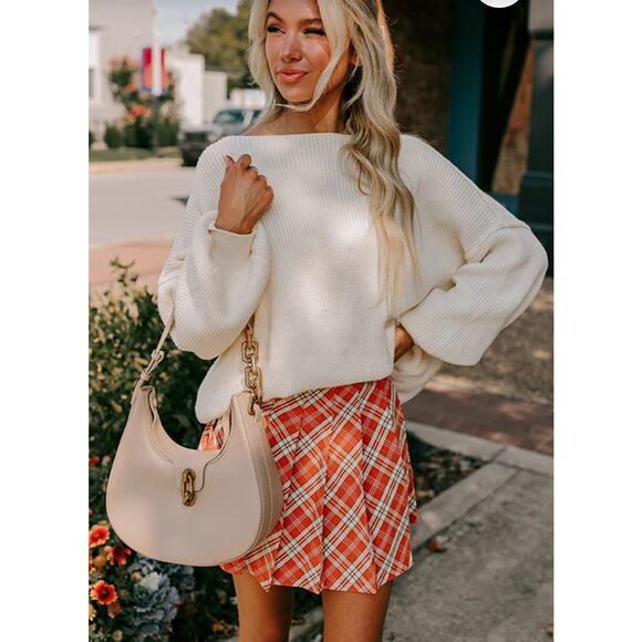 blue b Dresses & Skirts - Blue B Collection Stay Flirty Coral Plaid Pleated Skort Size L New With Tags